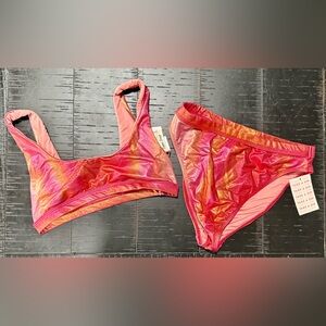 Dippin' Daisy's Pink and Orange Bikini Set with Glossy Finish